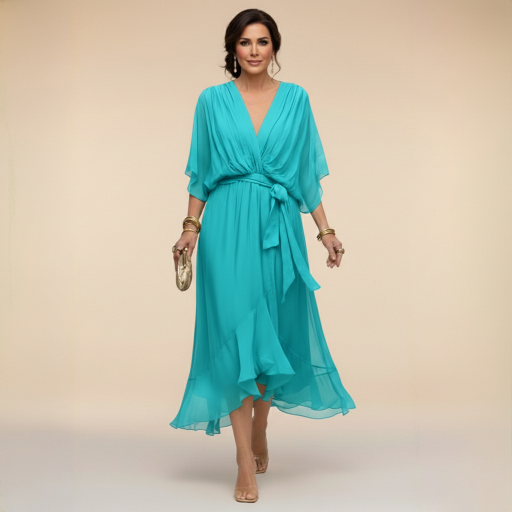 VESTIDO DE GASA CON ESCOTE EN V