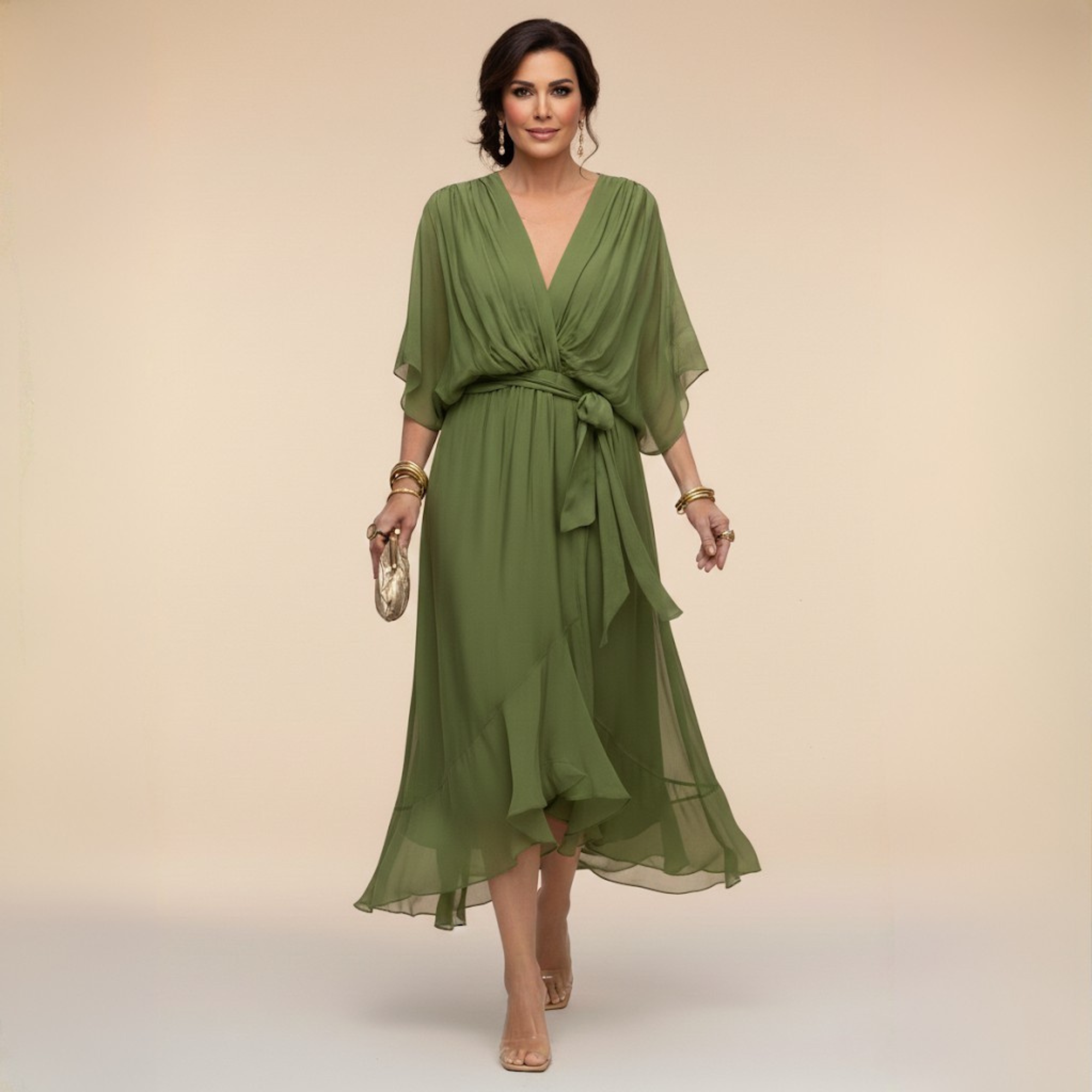 VESTIDO DE GASA CON ESCOTE EN V