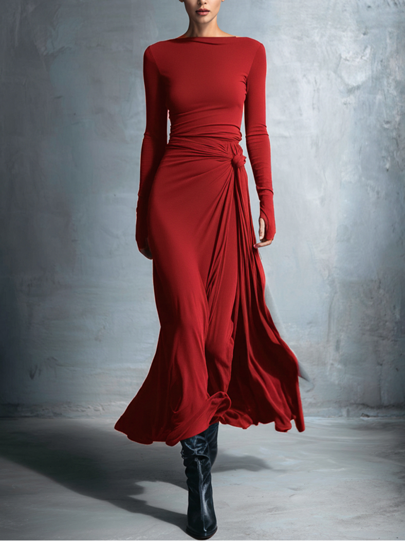 VESTIDO LARGO CON NUDO LATERAL