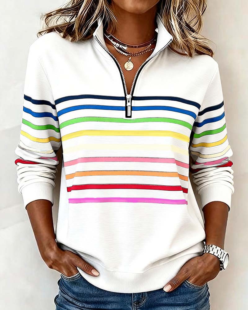 SUDADERA CON MEDIA CREMALLERA Y FRANJAS ARCOÍRIS