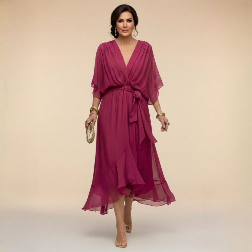 VESTIDO DE GASA CON ESCOTE EN V