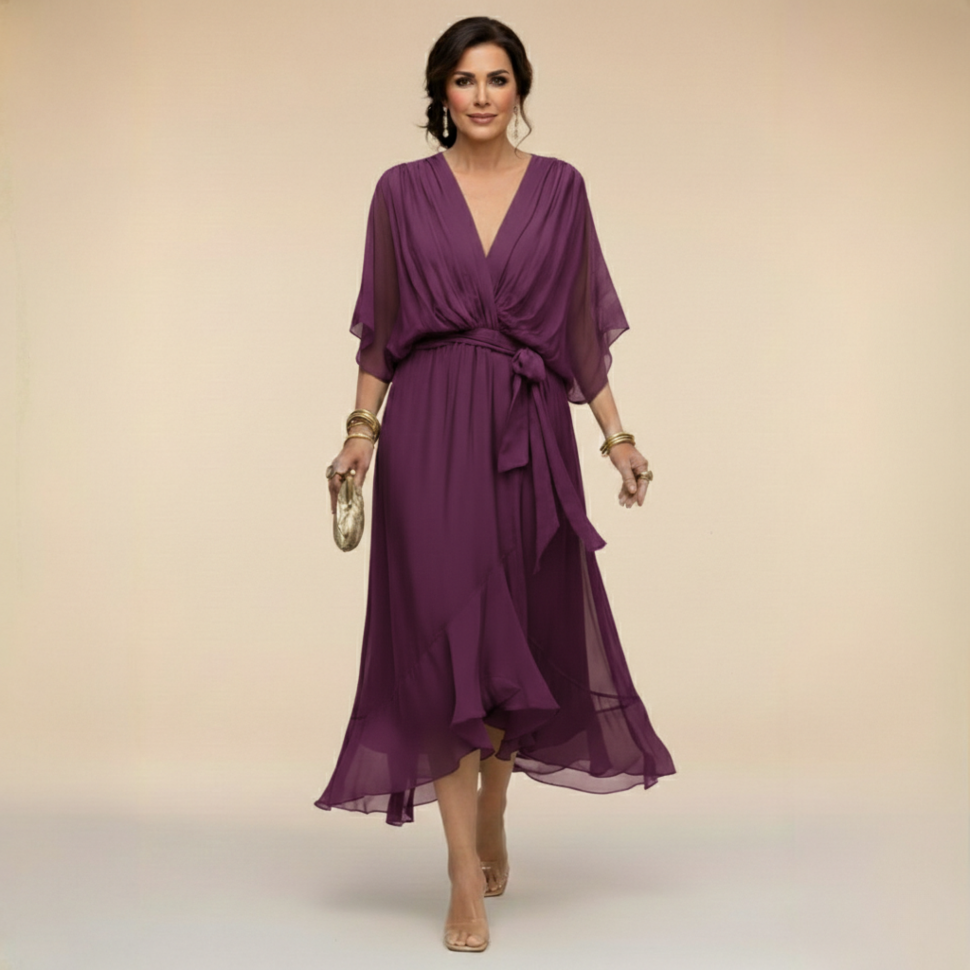 VESTIDO DE GASA CON ESCOTE EN V
