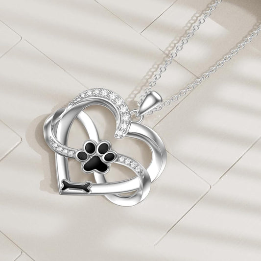Collar Infinity Heart & Paw en plata de ley 925 con circonitas