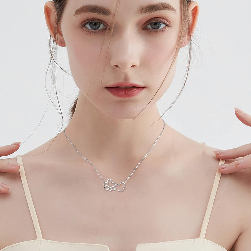 Collar con huella de pata en plata esterlina – Colgante con cristal en forma de corazón