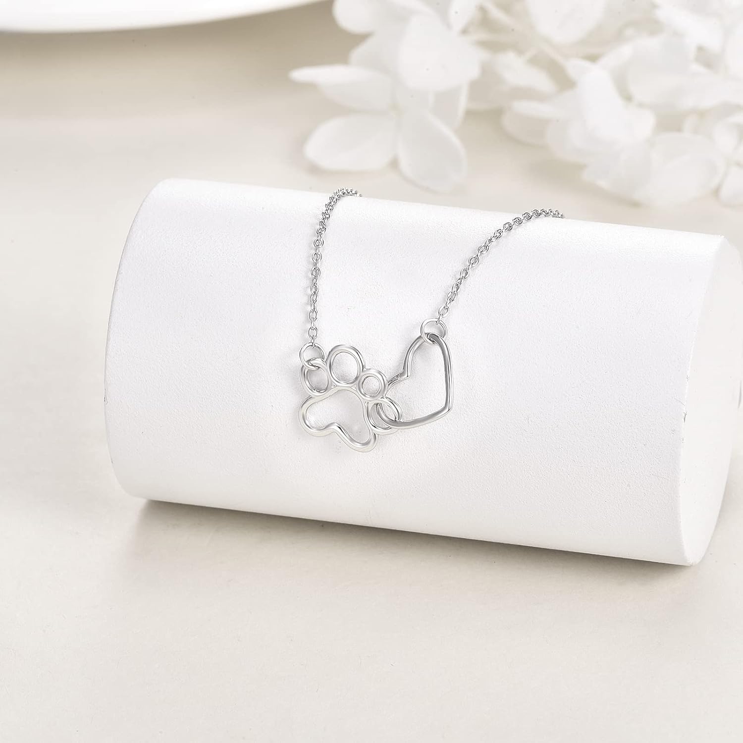 Collar con huella de pata en plata esterlina – Colgante con cristal en forma de corazón