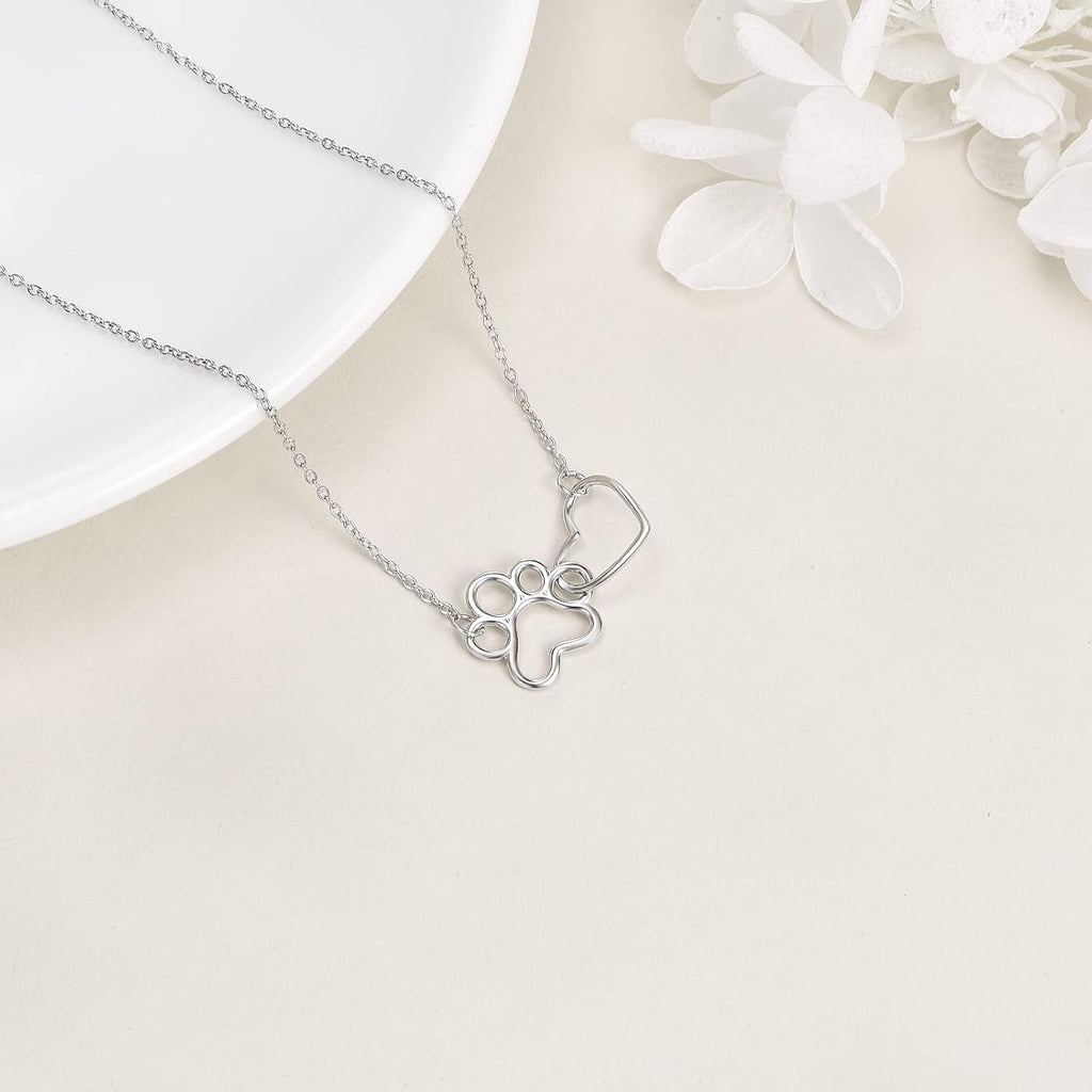 Collar con huella de pata en plata esterlina – Colgante con cristal en forma de corazón