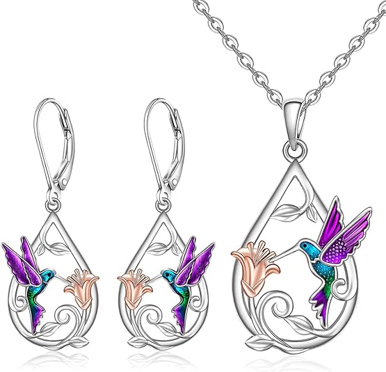 Collar bellísimo con colibrí para mujer, con pendientes de regalo