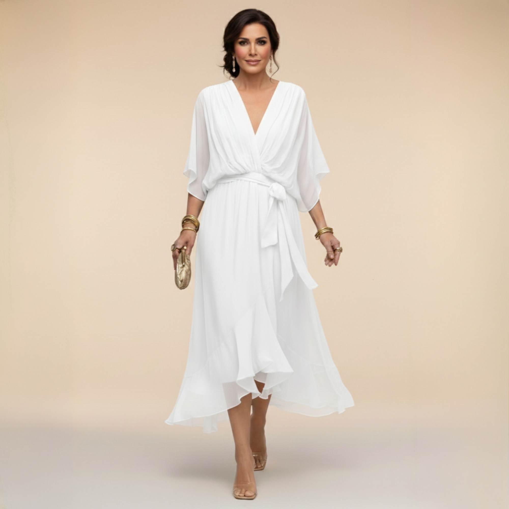 VESTIDO DE GASA CON ESCOTE EN V