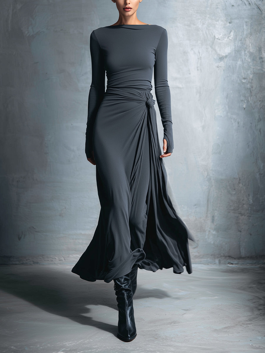 VESTIDO LARGO CON NUDO LATERAL
