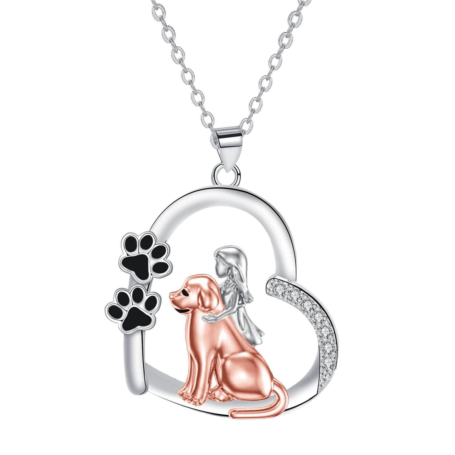 Collar con colgante en forma de corazón con un perro y una chica