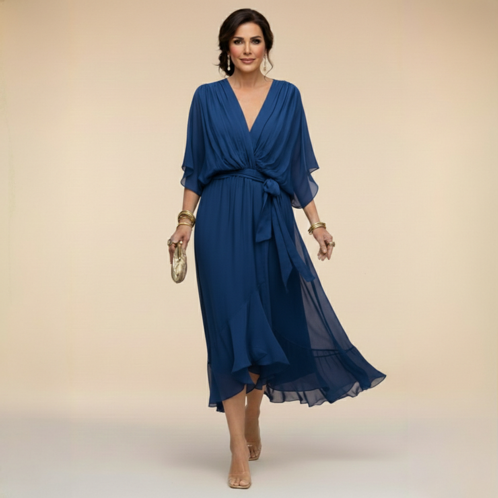 VESTIDO DE GASA CON ESCOTE EN V