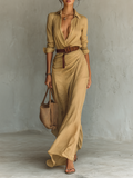 VESTIDO LARGO CON CUELLO DE SOLAPA