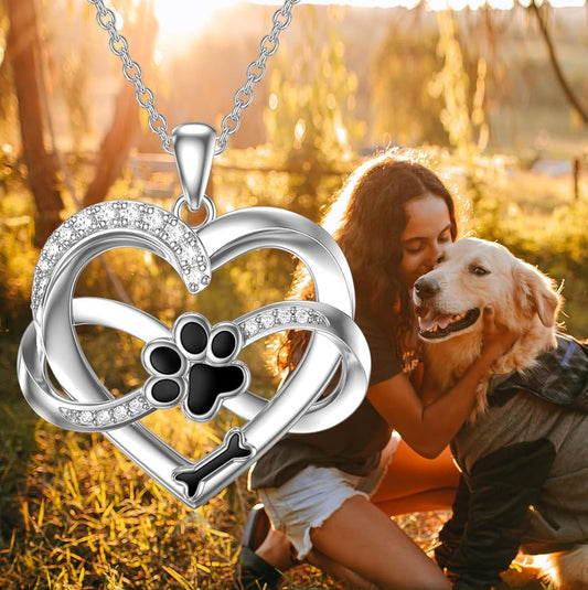Collar Infinity Heart & Paw en plata de ley 925 con circonitas