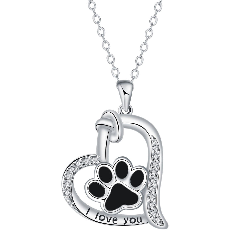 Collar con huella de pata de perro en forma de corazón con circonitas