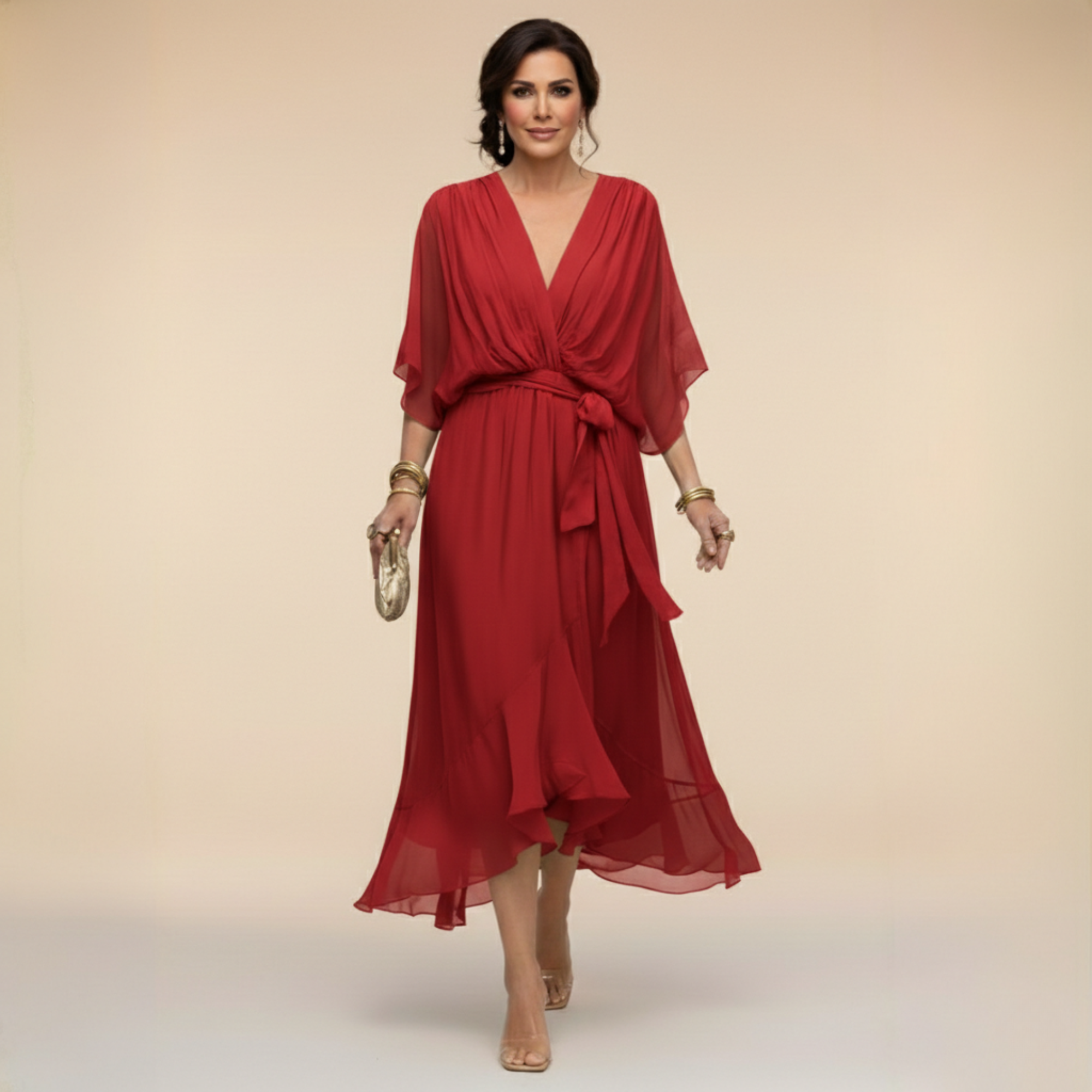 VESTIDO DE GASA CON ESCOTE EN V