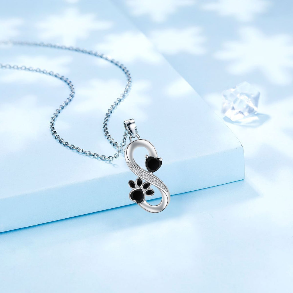 Collar con símbolo de infinito, corazones, huella de pata