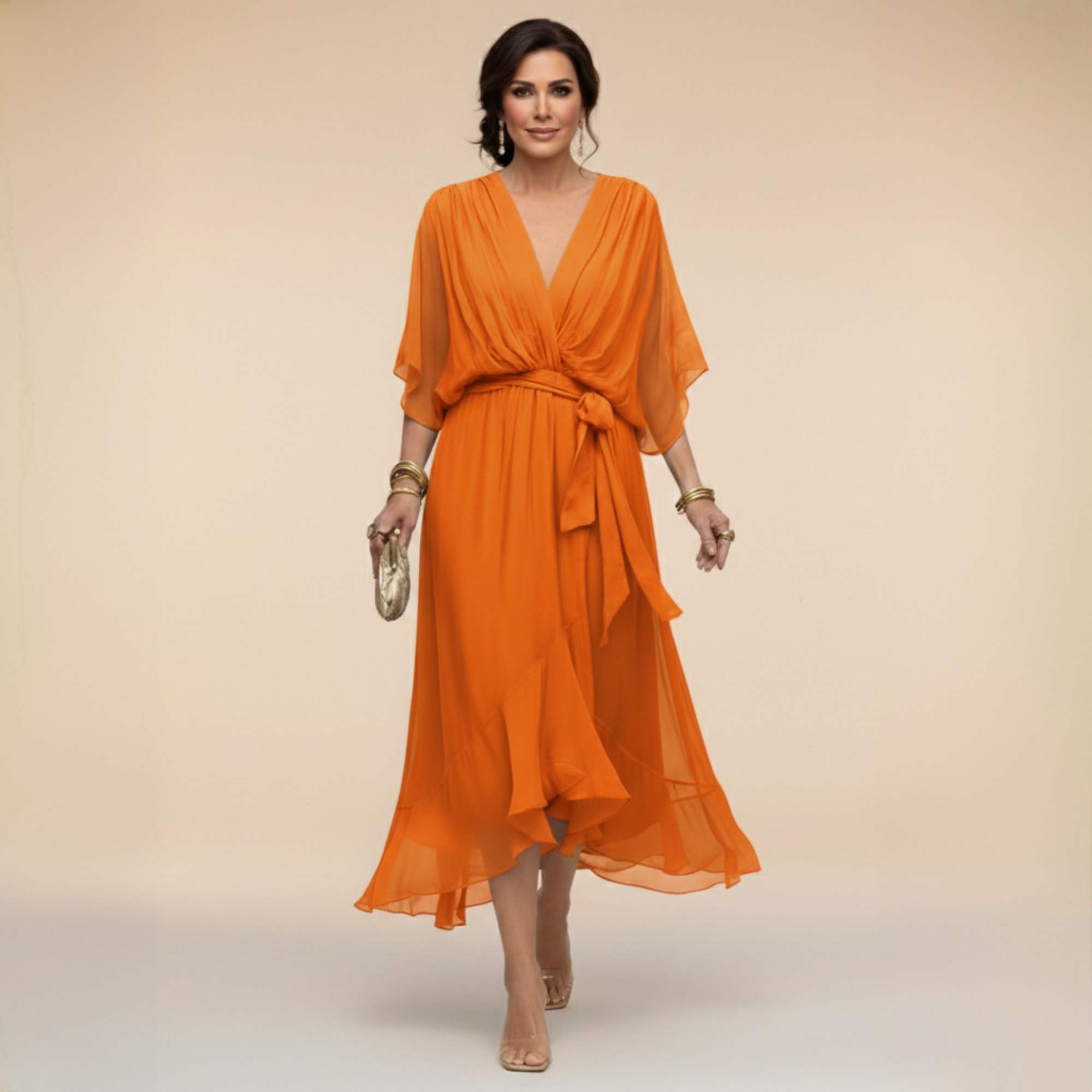 VESTIDO DE GASA CON ESCOTE EN V