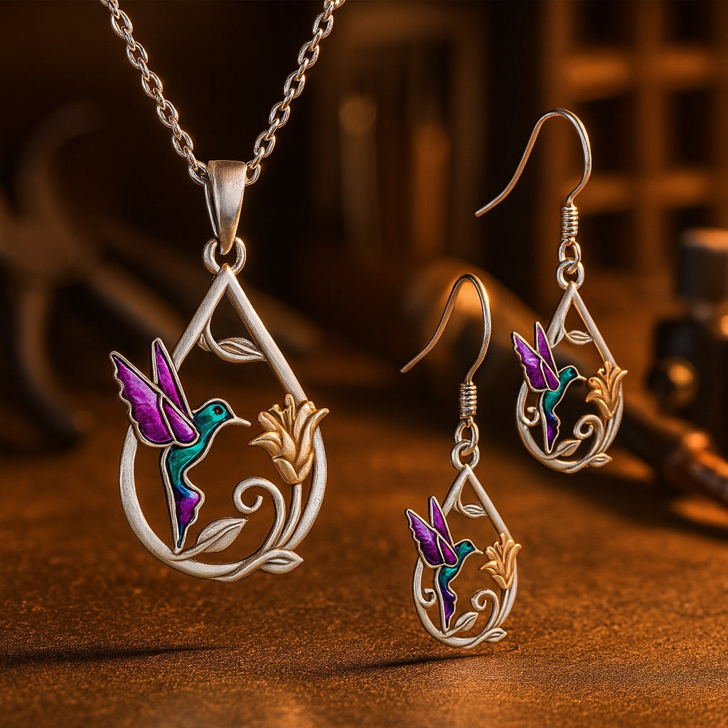 Collar bellísimo con colibrí para mujer, con pendientes de regalo