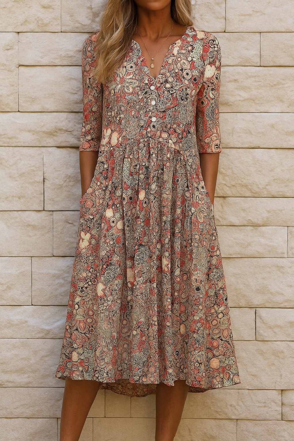 VESTIDO ESTAMPADO CON ESCOTE EN V