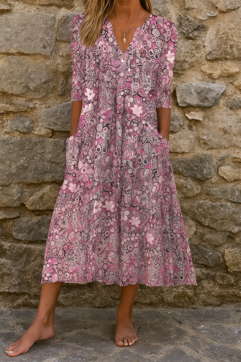 VESTIDO ESTAMPADO CON ESCOTE EN V