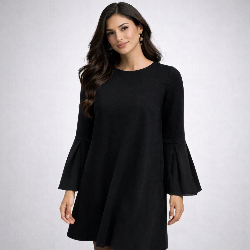 VESTIDO CON MANGAS ACAMPANADAS Y VOLANTES