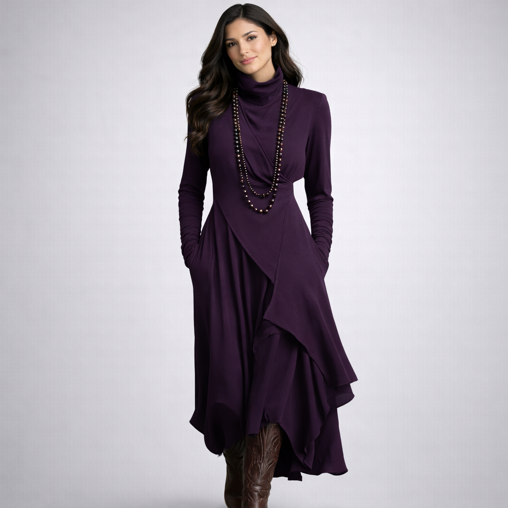 VESTIDO ASIMÉTRICO CON CUELLO ALTO