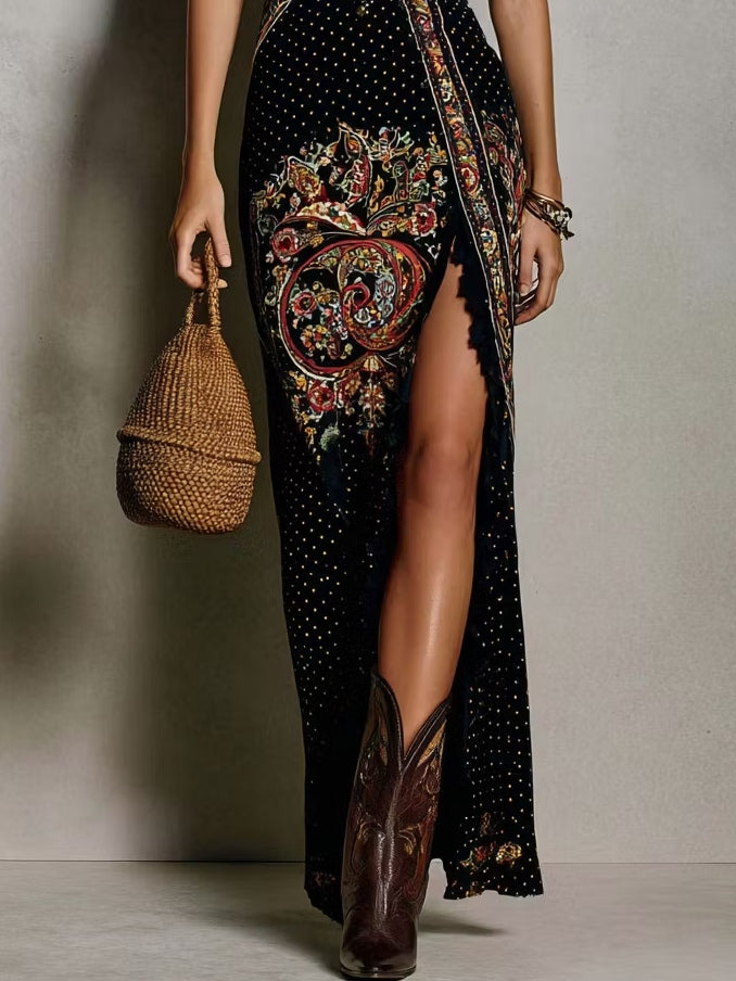 VESTIDO ESTAMPADO CON ESTILO BOHEMIO CON ESCOTE EN V