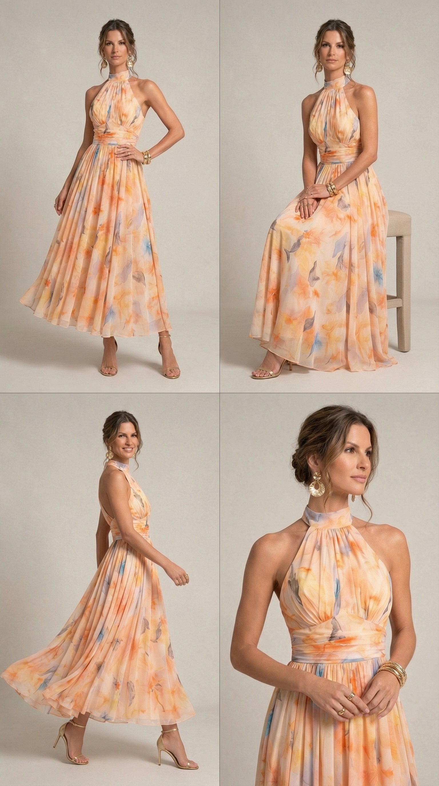 VESTIDO DE CUELLO HALTER CON ESTAMPADO ACUARELA