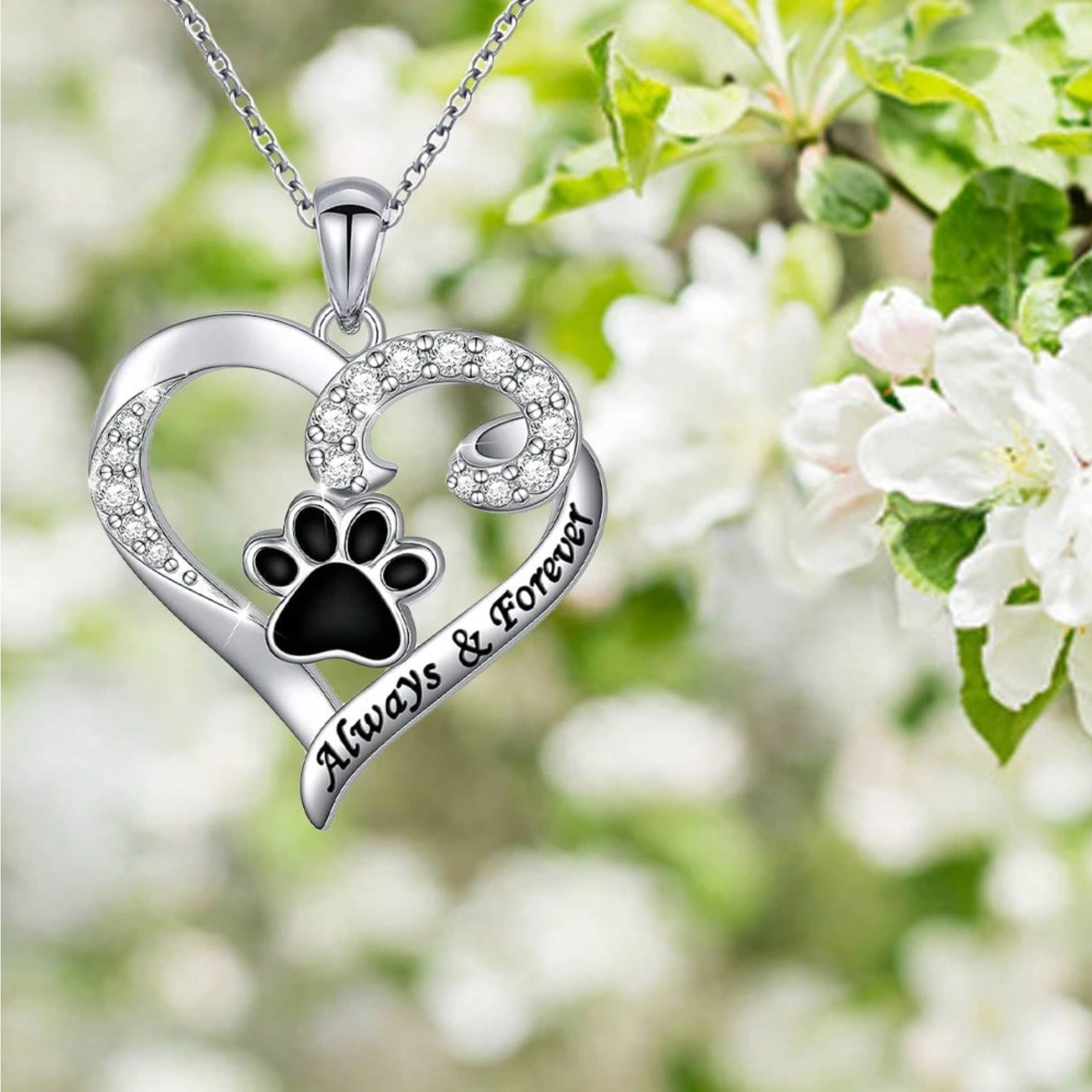 Collar con huella de perro – diseño en forma de corazón de acero inoxidable con zirconias cúbicas