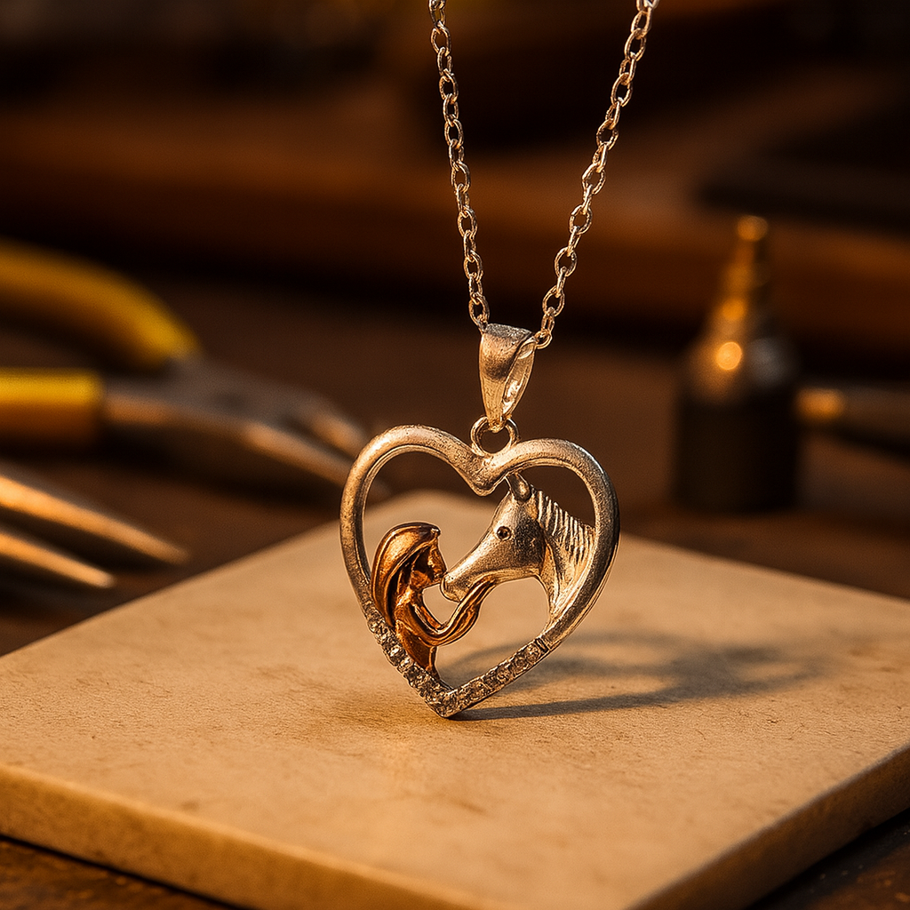 Collar bellísimo con circonitas en forma de corazón y de caballo
