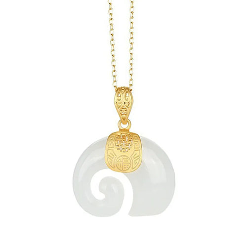 Collar con colgante en forma de elefante de jade Hetian – Cadena chapada en oro de 18 quilates para mujer