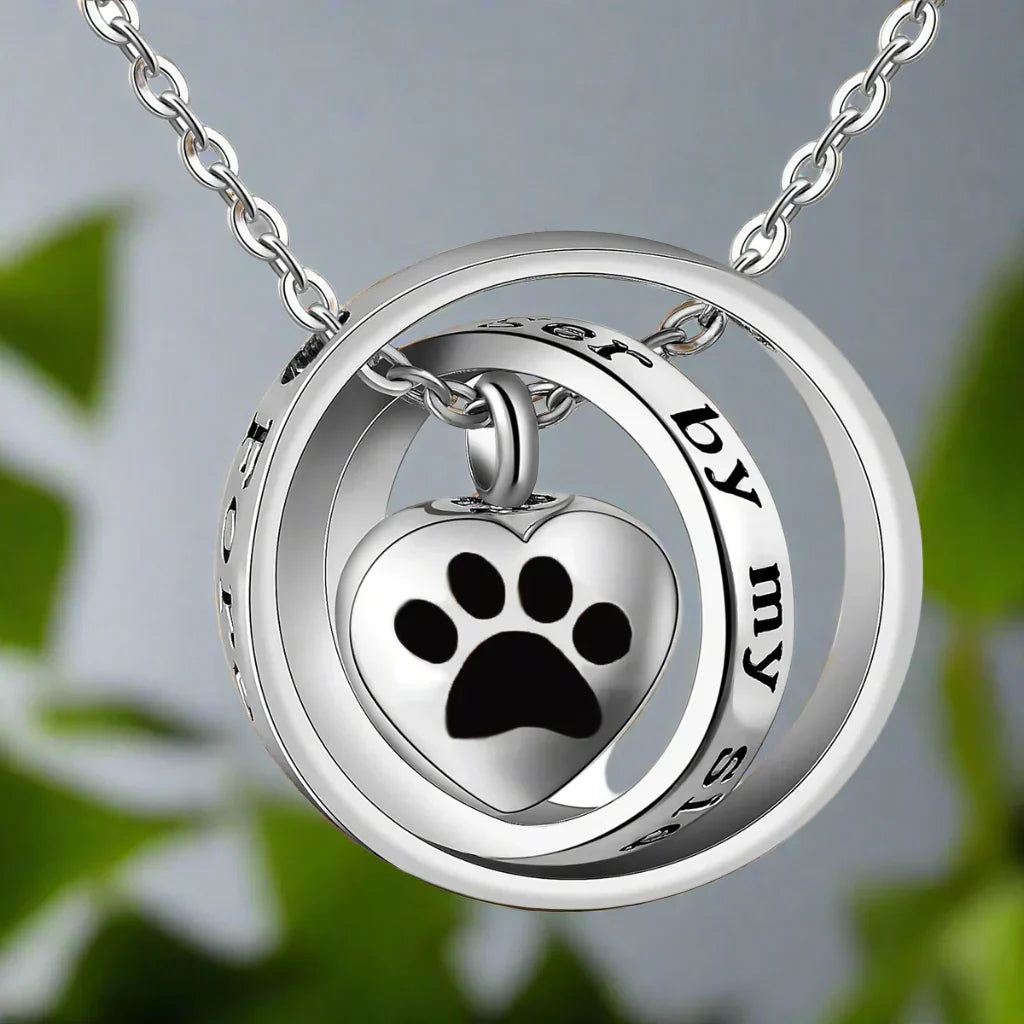 Collar con urna de acero inoxidable con forma de pata