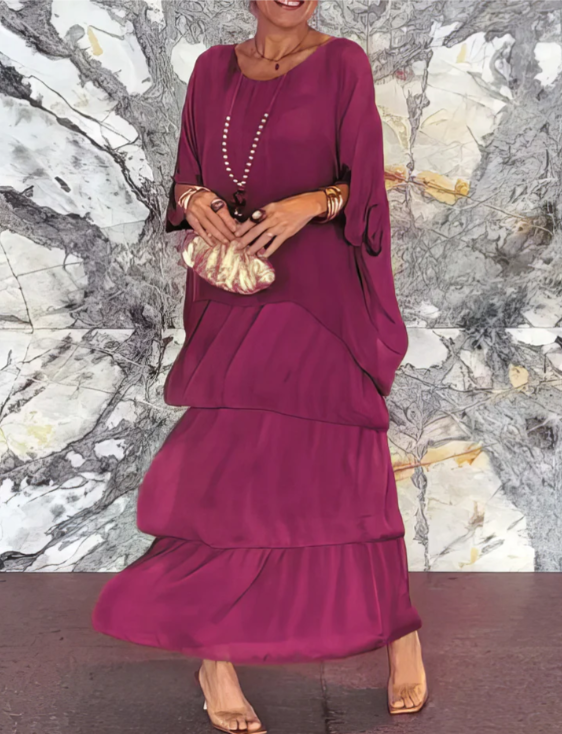 VESTIDO LARGO FLUIDO CON VOLANTES