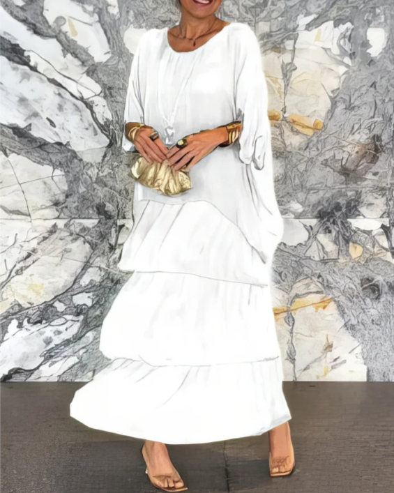VESTIDO LARGO FLUIDO CON VOLANTES
