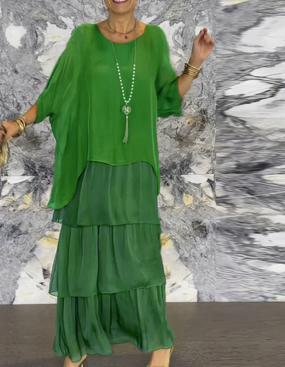 VESTIDO LARGO FLUIDO CON VOLANTES