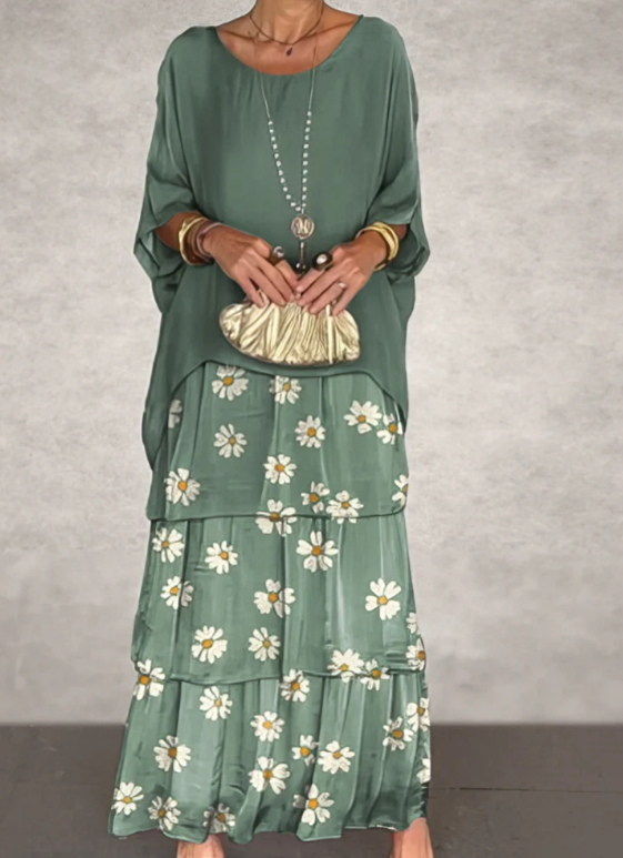 VESTIDO LARGO FLUIDO CON VOLANTES