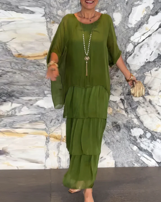VESTIDO LARGO FLUIDO CON VOLANTES