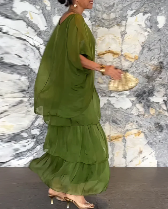 VESTIDO LARGO FLUIDO CON VOLANTES