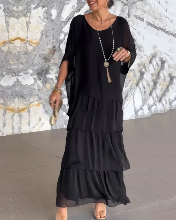 VESTIDO LARGO FLUIDO CON VOLANTES