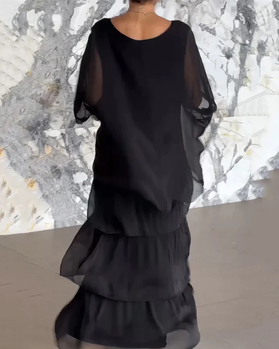 VESTIDO LARGO FLUIDO CON VOLANTES