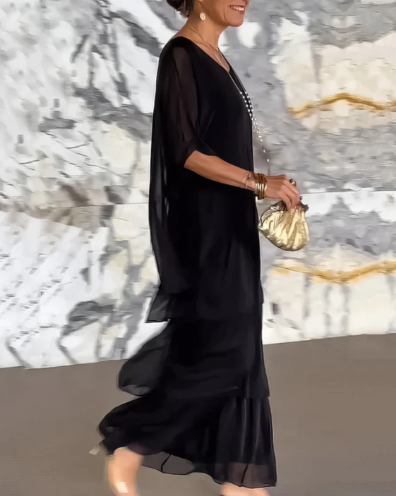 VESTIDO LARGO FLUIDO CON VOLANTES