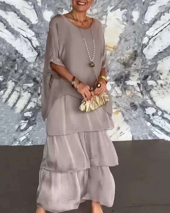 VESTIDO LARGO FLUIDO CON VOLANTES