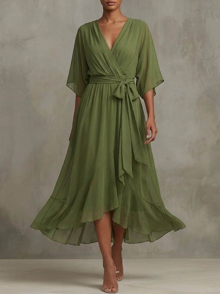 VESTIDO DE GASA CON ESCOTE EN V