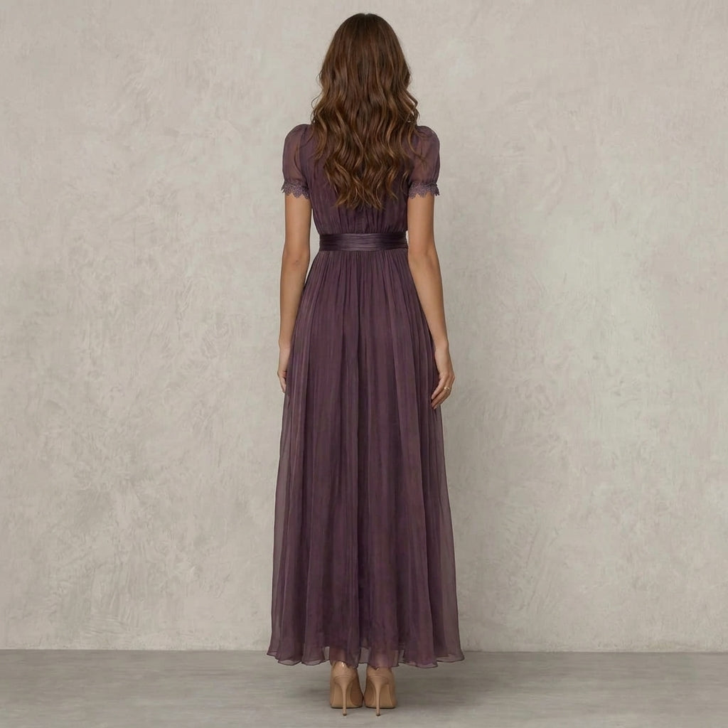 FLAVIA | VESTIDO LARGO CUELLO CON ENCAJE