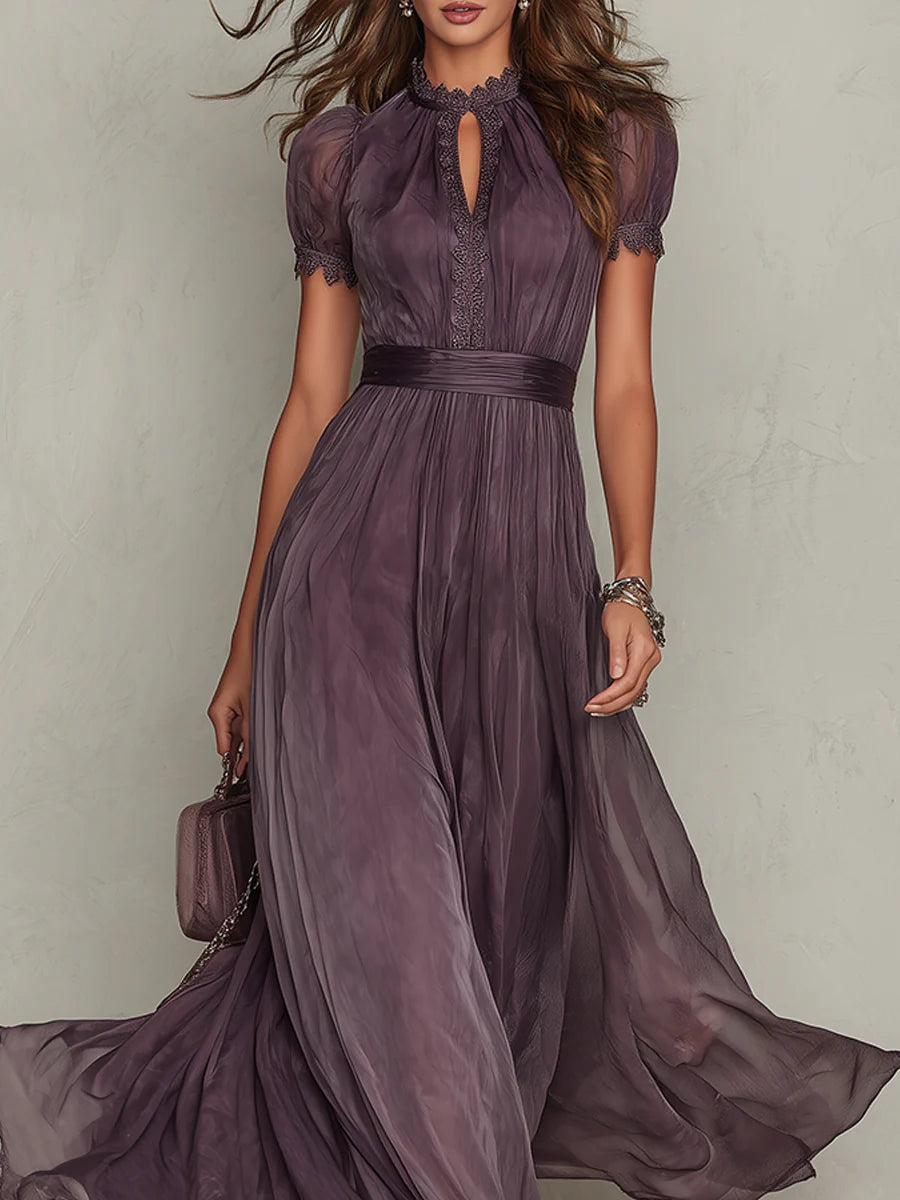 VESTIDO CON RIBETE DE ENCAJE DE GASA