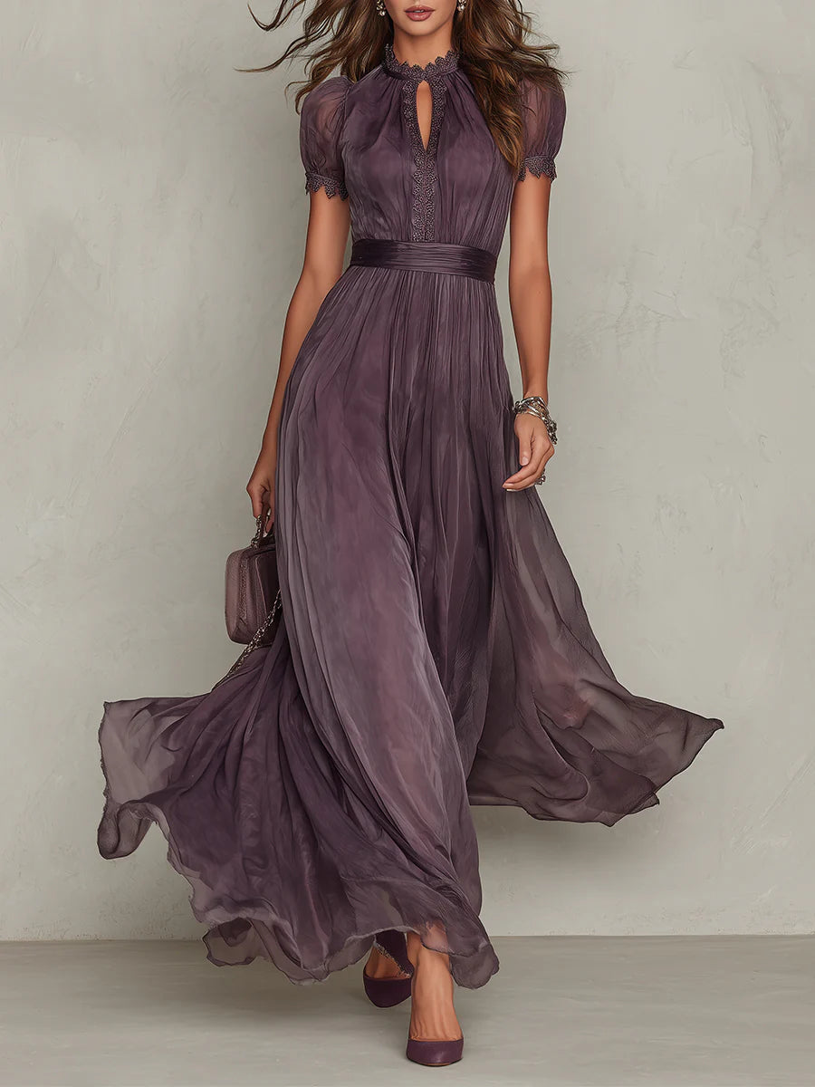 VESTIDO CON RIBETE DE ENCAJE DE GASA