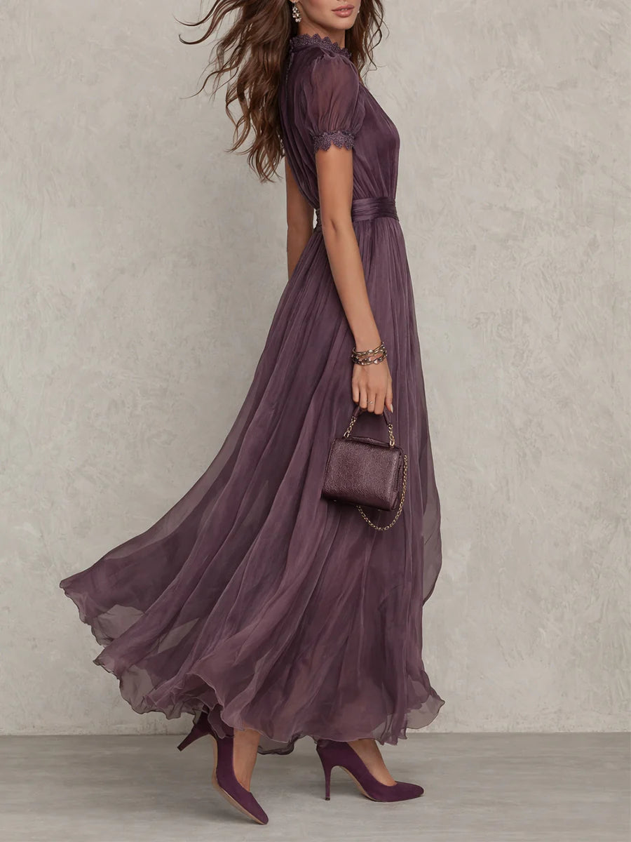 VESTIDO CON RIBETE DE ENCAJE DE GASA
