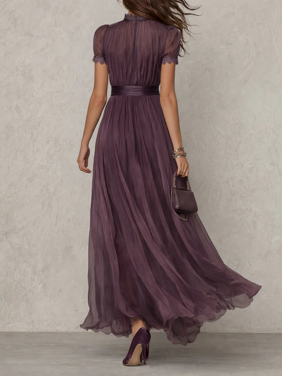 VESTIDO CON RIBETE DE ENCAJE DE GASA