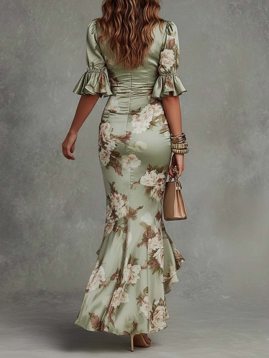 VESTIDO LARGO ASIMETRICO SATINADO