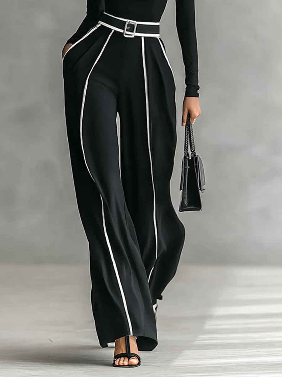 CONJUNTO TOP DE CUELLO ALTO Y PANTALONES CON CINTURÓN